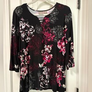 Chico's Black and Pink Floral Women's Top